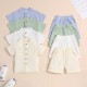 Foreign Trade Solid Color Boys' Short-Sleeved Stand-Up Collar Set, Summer Children's Short-Piece Trouser Set with Rolled-Up Hems