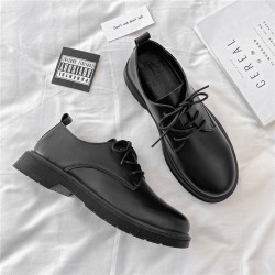 Black men's leather shoes, British casual, large-toe, trendy Korean-style single shoes, youth suit, round-toe work shoes.