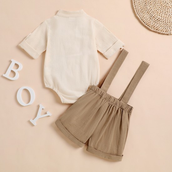 Foreign Trade New Summer Short-Sleeved Rolled-Up Shirt Set, Pure Cotton Khaki Overalls, Two-Piece Set