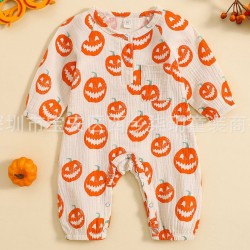 Autumn/Winter Children's Clothing Solid color fashionable newborn baby one-piece sweatshirt with a skull print, new Halloween style.