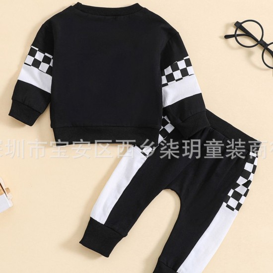 Cross-border children's clothing: sweet, long-sleeved pullover sweatshirts, fashionable boys' one-piece with lettering embroidery, and triangle-shaped leggings.