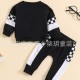 Cross-border children's clothing: sweet, long-sleeved pullover sweatshirts, fashionable boys' one-piece with lettering embroidery, and triangle-shaped leggings.