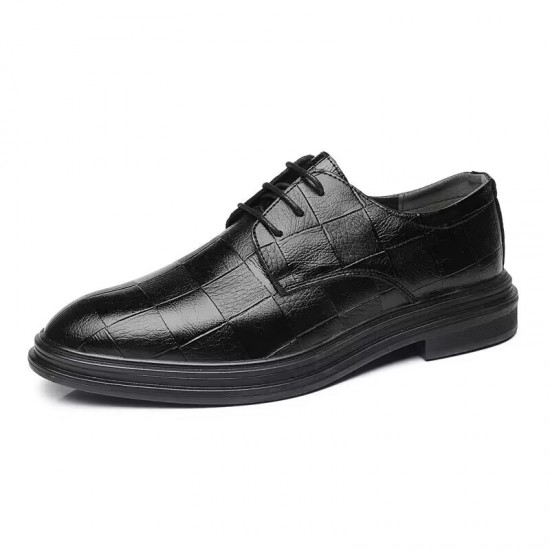 Men's business formal leather shoes, genuine leather pointed-toe, breathable, casual black soft sole, groom's wedding shoes.