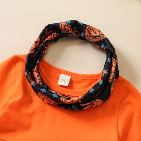 Foreign Trade New European and American Halloween Pumpkin Print Simple Set Twin rompers for sisters.