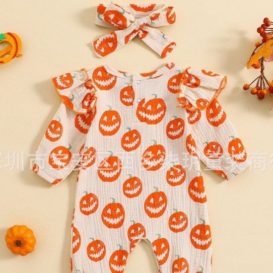 Foreign trade children's clothing: Infant and toddler butterfly sweet knot bodysuit set in six colors, fashionable printed ribbed striped sister suits, now in stock.