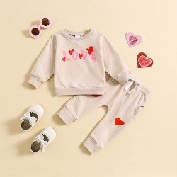 Cross-border children's set. Sweet and fashionable heart-shaped pullover sweatshirt for infants and toddlers aged 0-2 years, with dragon fruit-colored baby girl sweatpants.