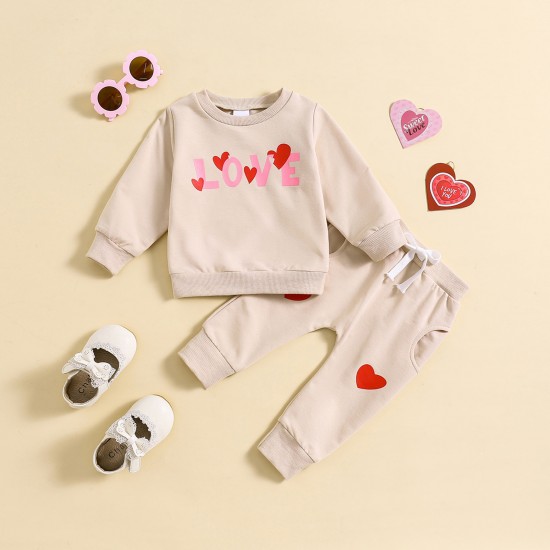 Cross-border children's set. Sweet and fashionable heart-shaped pullover sweatshirt for infants and toddlers aged 0-2 years, with dragon fruit-colored baby girl sweatpants.