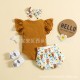 Cross-border children's clothing, new summer unisex cotton and linen solid color simple short-sleeved roll-up sleeve sets for boys and girls.