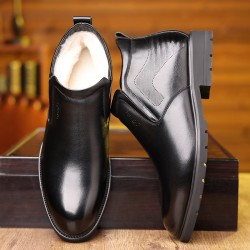 Men's cotton shoes, thickened, casual, middle-aged and elderly dad shoes, top-grain cowhide, warm, plush, high-top wool men's leather shoes.