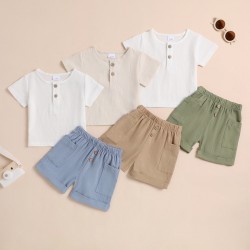 Cross-border children's suits: boys' summer sleeveless vest with cuffed shorts and fashionable contrasting pullovers for boys.