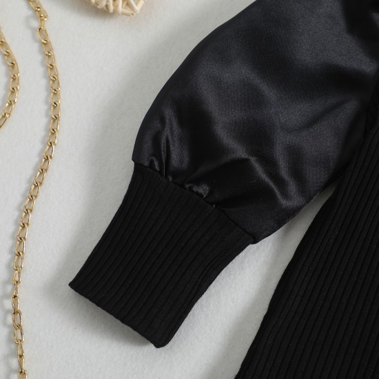 New cross-border girls' clothing: a European and American, Chanel-style skirt set with a round neck, long sleeves, and puff sleeves.