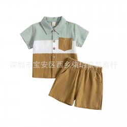 Cross-border Children's Clothing: Overalls, Boys' Shirt, Three-Piece Spring/Autumn Children's Fashion Clothing