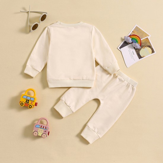 Cross-border Amazon: Two-piece pullover long-sleeved pants set for boys aged 0-3 years, with red top and letter-print sweatshirt and sweatpants.