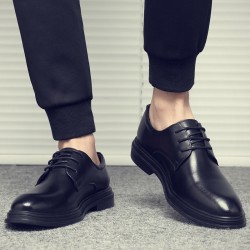 Men's casual business and formal leather shoes, genuine soft leather soles, casual men's shoes with built-in height-enhancing for work, weddings, and grooms