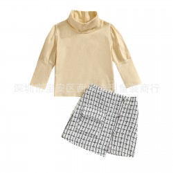 Cross-border Foreign Trade Exclusive: Girls' Clothing Round-neck, buttoned, solid, comfortable, long-sleeved, ribbed dress.