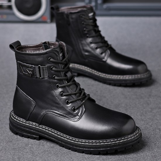 Winter hot-selling men's leather shoes, handmade Martin boots, retro motorcycle boots, wholesale genuine leather boots, plush and thickened work shoes