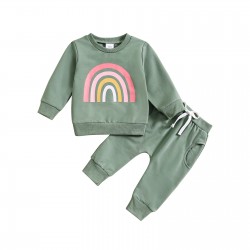 Cross-border Amazon: Two-piece pullover long-sleeved pants set for boys aged 0-3 years, with red top and letter-print sweatshirt and sweatpants.