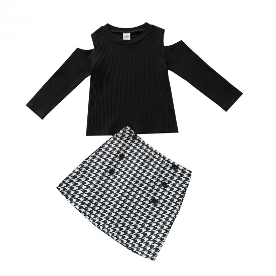Children's Clothing: Holiday Fall/Winter New Halloween Letter Print Top and Black Multi-Layered Mesh Skirt Set