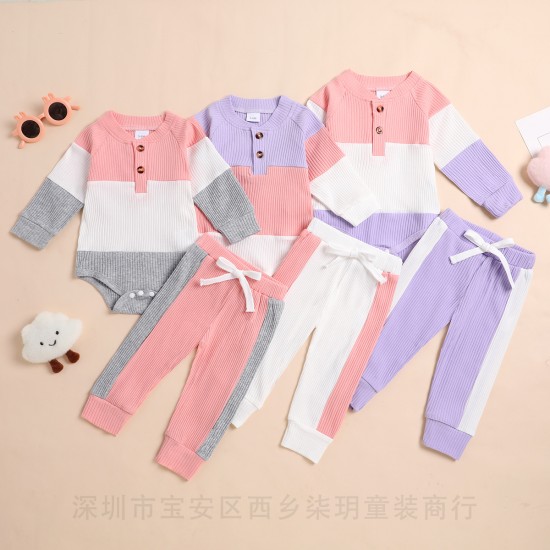 Amazon cross-border hot-selling: Morandi-colored, front-strap two-piece suits for boys and girls, pure cotton shirts and long-sleeved pants. Amazon cross-border hot-selling: Morandi-colored, front-strap two-piece suits for boys and girls, pure cotton shirts and long-sleeved pants.