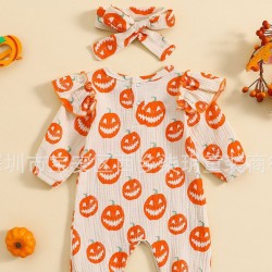 Foreign trade children's clothing: Infant and toddler butterfly sweet knot bodysuit set in six colors, fashionable printed ribbed striped sister suits, now in stock.