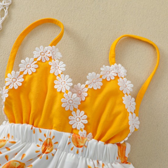 New cross-border summer girls' yellow sunflower-themed halter bodysuit with an open back (shipping available).