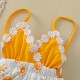 New cross-border summer girls' yellow sunflower-themed halter bodysuit with an open back (shipping available).