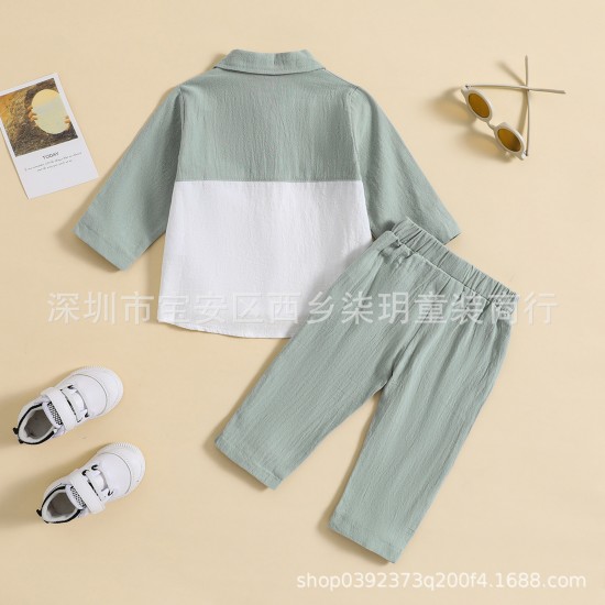 Cross-border children's suits: summer casual beach leaf and flower print short-sleeved lapel polo shirt.
