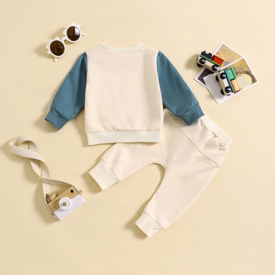 New cross-border Amazon: a stylish, color-blocked, long-sleeved, and Morandi-style two-piece casual sweatshirt set for boys aged 0-3.