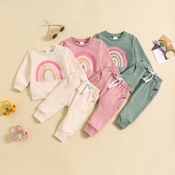 Cross-border Amazon: Two-piece pullover long-sleeved pants set for boys aged 0-3 years, with red top and letter-print sweatshirt and sweatpants.