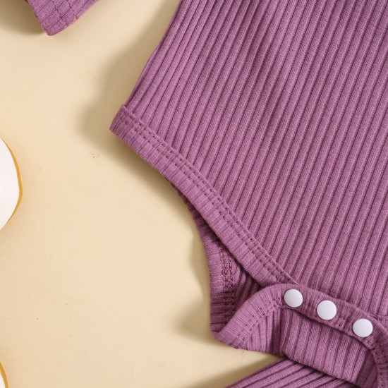 Cross-border children's clothing Girls' clothing: a stylish long-sleeved, candy-colored, striped, and letter-embroidered bodysuit for girls.