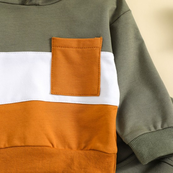 New cross-border children's clothing: a new color-blocked, autumn/winter hooded casual sweatshirt set for boys and girls, long-sleeved and long-sleeved pants for boys.