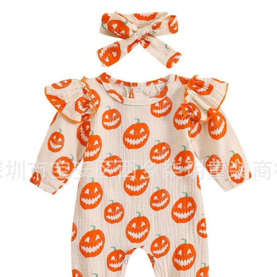 Foreign trade children's clothing: Infant and toddler butterfly sweet knot bodysuit set in six colors, fashionable printed ribbed striped sister suits, now in stock.