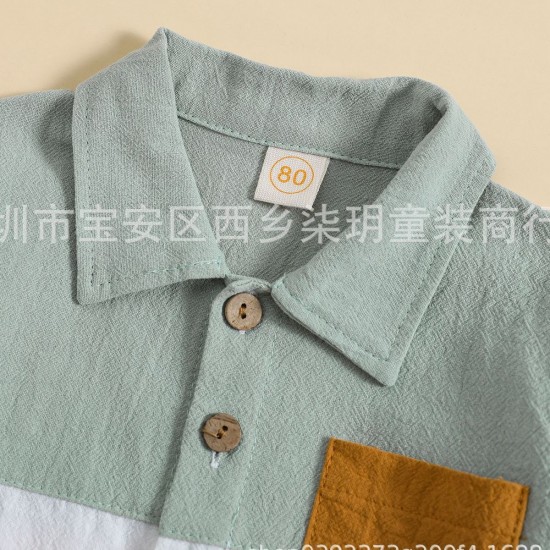 Cross-border children's suits: summer casual beach leaf and flower print short-sleeved lapel polo shirt.