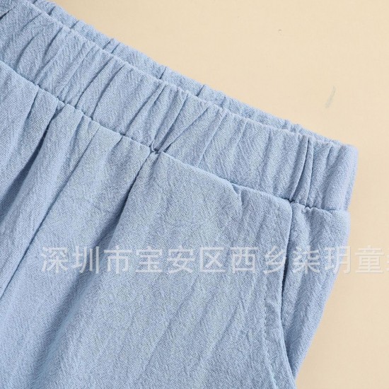 Cross-border children's suits: summer casual beach leaf and flower print short-sleeved lapel polo shirt.