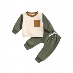 New cross-border Amazon: a stylish, color-blocked, long-sleeved, and Morandi-style two-piece casual sweatshirt set for boys aged 0-3.