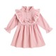 New cross-border girls' clothing: sweet pastoral style, long-sleeved dress with lace corduroy, solid color, two-piece set.