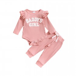 Cross-border children's clothing Girls' clothing: a stylish long-sleeved, candy-colored, striped, and letter-embroidered bodysuit for girls.