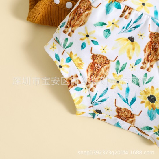 Cross-border children's clothing, new summer unisex cotton and linen solid color simple short-sleeved roll-up sleeve sets for boys and girls.