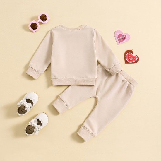 Cross-border children's set. Sweet and fashionable heart-shaped pullover sweatshirt for infants and toddlers aged 0-2 years, with dragon fruit-colored baby girl sweatpants.