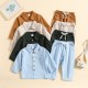 Cross-border children's suits: Spring and autumn boys' solid color cotton and linen stand-up collar shirt, comfortable long-sleeved trousers, two-piece set.