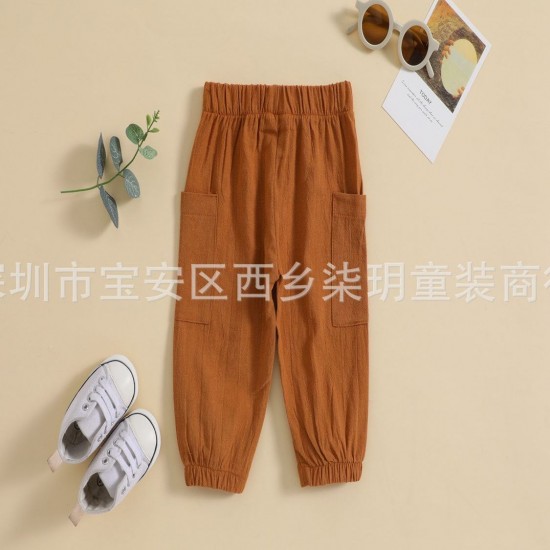 Cross-border Children's Clothing: Spring/Autumn Colorblock Cotton and Linen Stand-up Collar Loungewear, Long-sleeved Two-Piece Trousers for Boys Aged 1-3