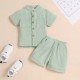 Foreign Trade Solid Color Boys' Short-Sleeved Stand-Up Collar Set, Summer Children's Short-Piece Trouser Set with Rolled-Up Hems