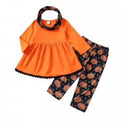 Foreign Trade New European and American Halloween Pumpkin Print Simple Set Twin rompers for sisters.