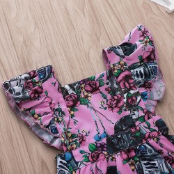 Foreign trade spring and autumn baby girls' clothing: printed round neck, buttoned, casual, comfortable long-sleeved sweatshirt set.