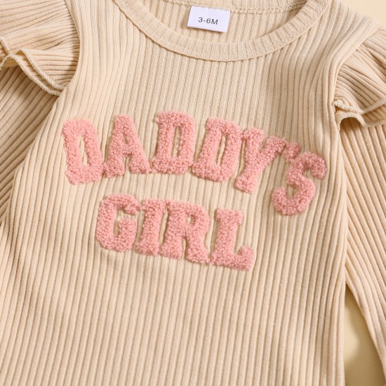 Cross-border children's clothing Girls' clothing: a stylish long-sleeved, candy-colored, striped, and letter-embroidered bodysuit for girls.