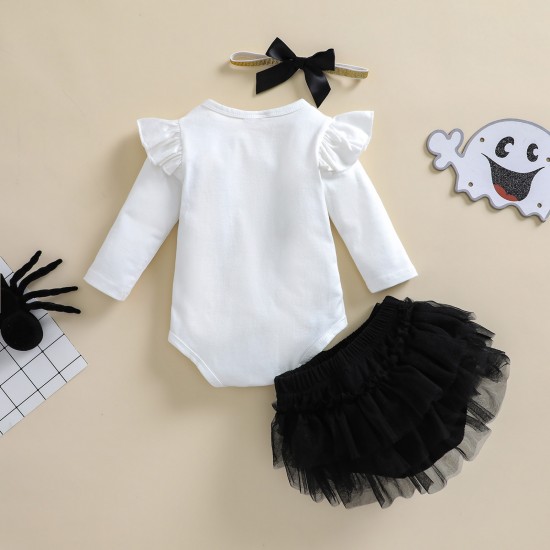 Foreign Trade Children's Clothing: New Fall White Ribbed Top, Puff Sleeve A-Line Miniskirt for Baby Girls