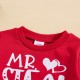 Cross-border children's clothing: Sweet heart-shaped letter-print pullover sweatshirt for baby girls aged 0-2 years, with front tie decorative cord sweatpants.