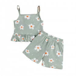 Summer foreign trade girls' floral suspender jumpsuit with casual backless bow-tie flared pants