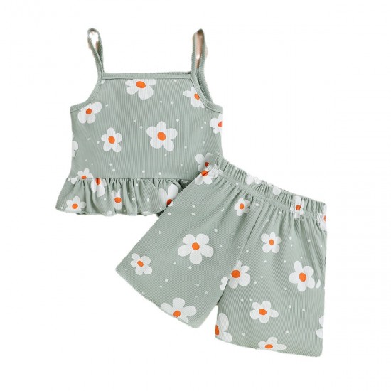 Summer foreign trade girls' floral suspender jumpsuit with casual backless bow-tie flared pants