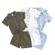 Foreign trade-exclusive summer cotton and linen casual style, short-sleeved lapel polo shirt, solid color boys' summer two-piece set.